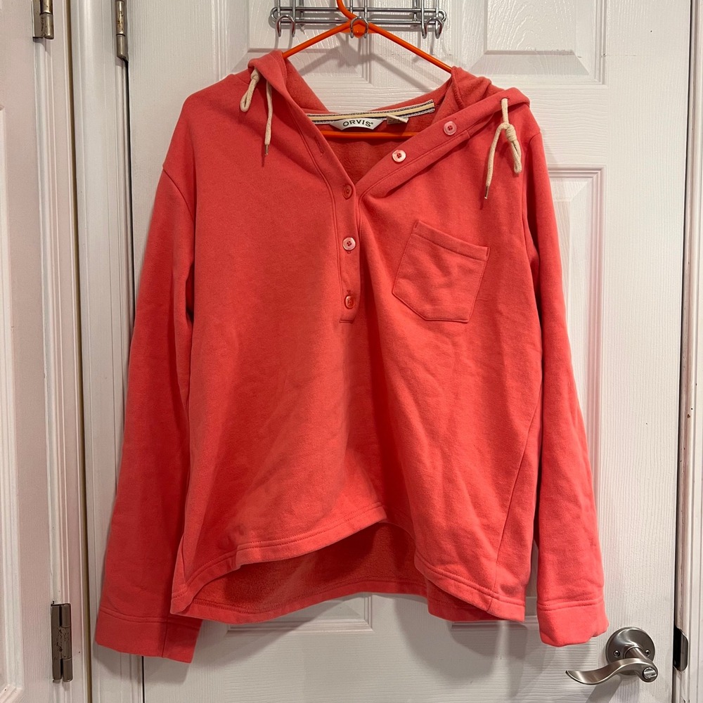 Orvis Coral Pink‎ Button Up Hooded Sweatshirt